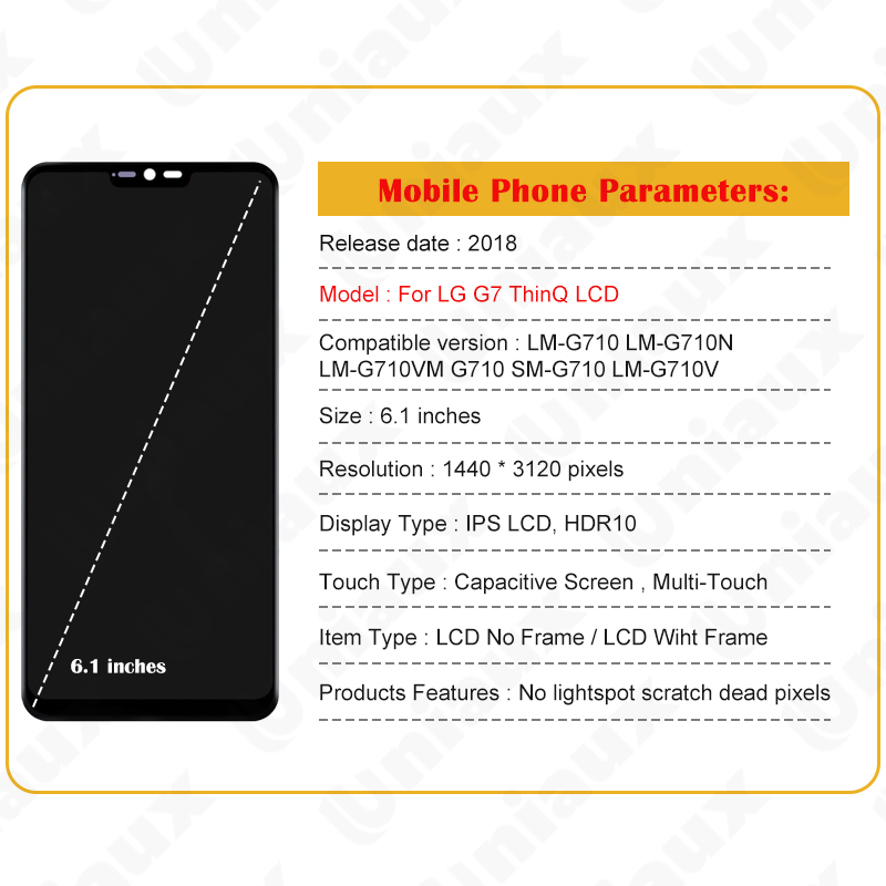 Ã‰cran tactile LCD d'origine pour LG G7 ThinQ, HÃ©bergements eur d'assemblage, GAndalousie G710EM G710PM, 6.1 pouces n° 6