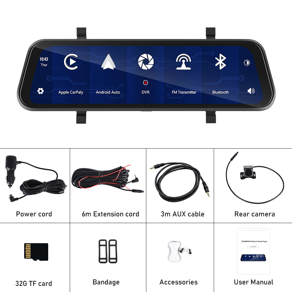 CamÃ©ra de tableau de bord 4K CarPlay, moniteur de miroir, navigation automatique Android, Ã©cran tactile, vue arriÃ¨re, vidÃ©o statique, DVR de voiture, commande vocale n° 6