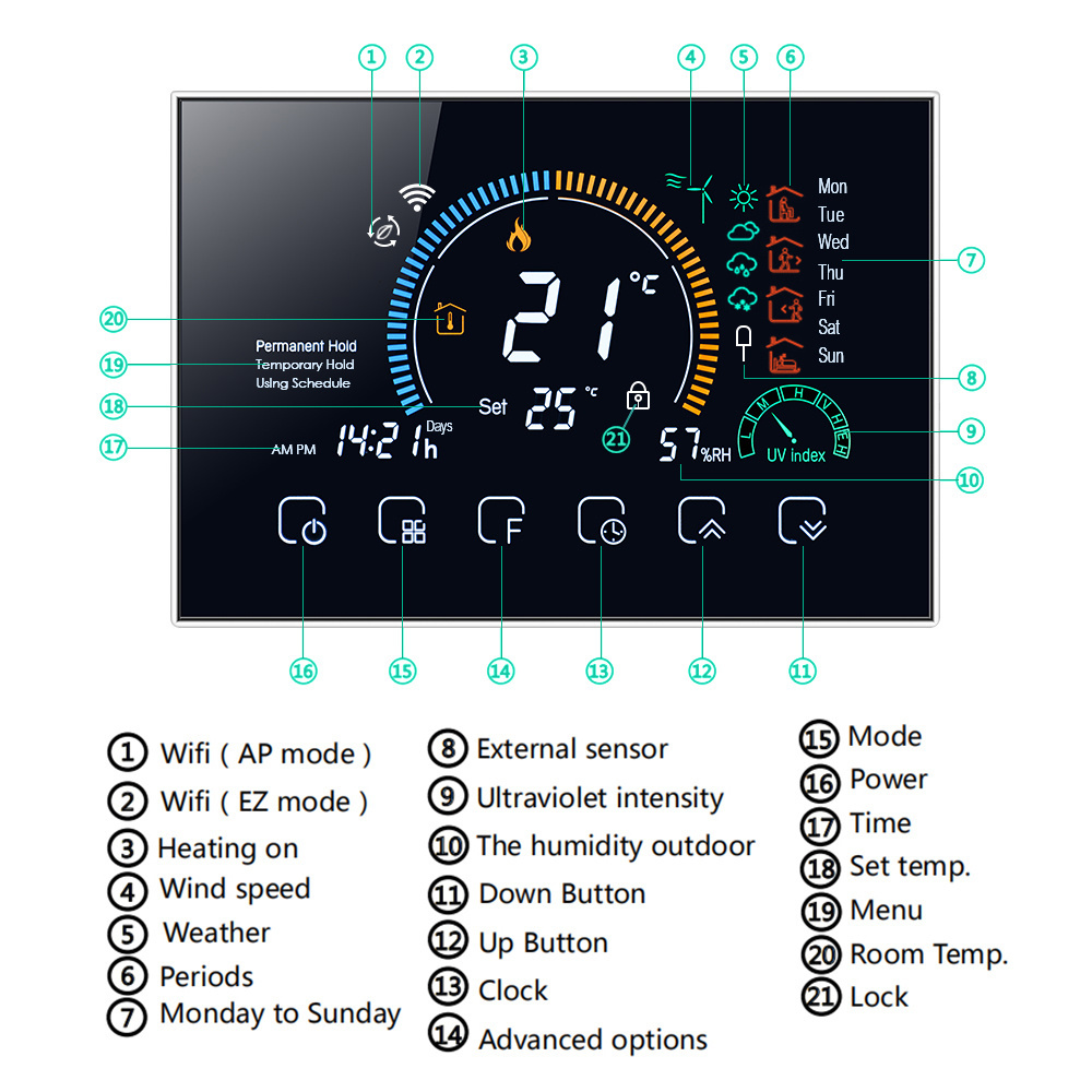 Smart Tuya Alexa Voice Control, WiFi, programmable, LCD, eau, gaz, bomicrophone, chauffage pour Echo, Google Home n° 4