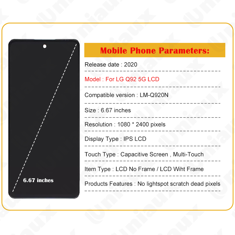 Ensemble Ã©cran tactile LCD de remplacement, 6.67 pouces, avec chÃ¢ssis, pour LG Q92 5G n° 6