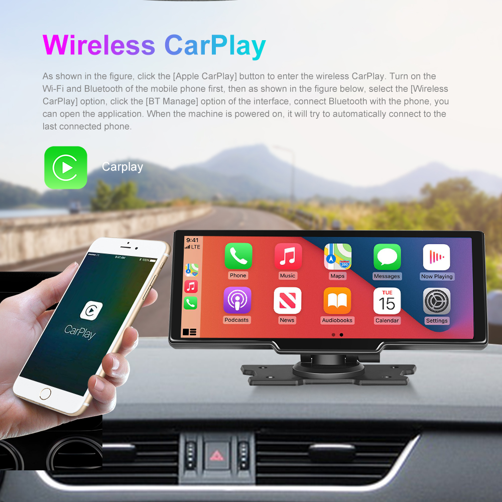 Lecteur de limitation d'autoradio sans fil, CarPlay, Android, miroir, Ã©cran tactile HD, enregistreur DVR, carte Prada pour Toyota, Nissan, 10.26 pouces n° 2