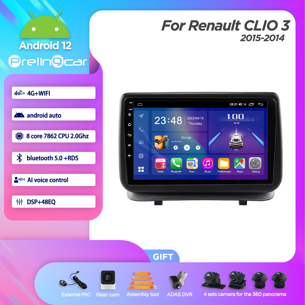 Autoradio Android 128, 8 Go/360 Go, 8 CÅ“urs, Navigation GPS, Carplay, Lecteur VidÃ©o, Limitation Radio, pour Voiture Renault CLIO 3 (12.0-2005) n° 1