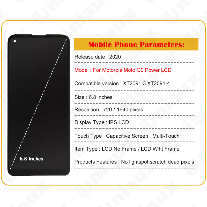 Remplacement de panneau d'Ã©cran tactile d'affichage Ã  cristaux liquides de XT2091-4 de XT2091-3 d'alimentation d'origine pour Motorola Moto G9 pour Moto G9Power LCD 6.8 n° 6