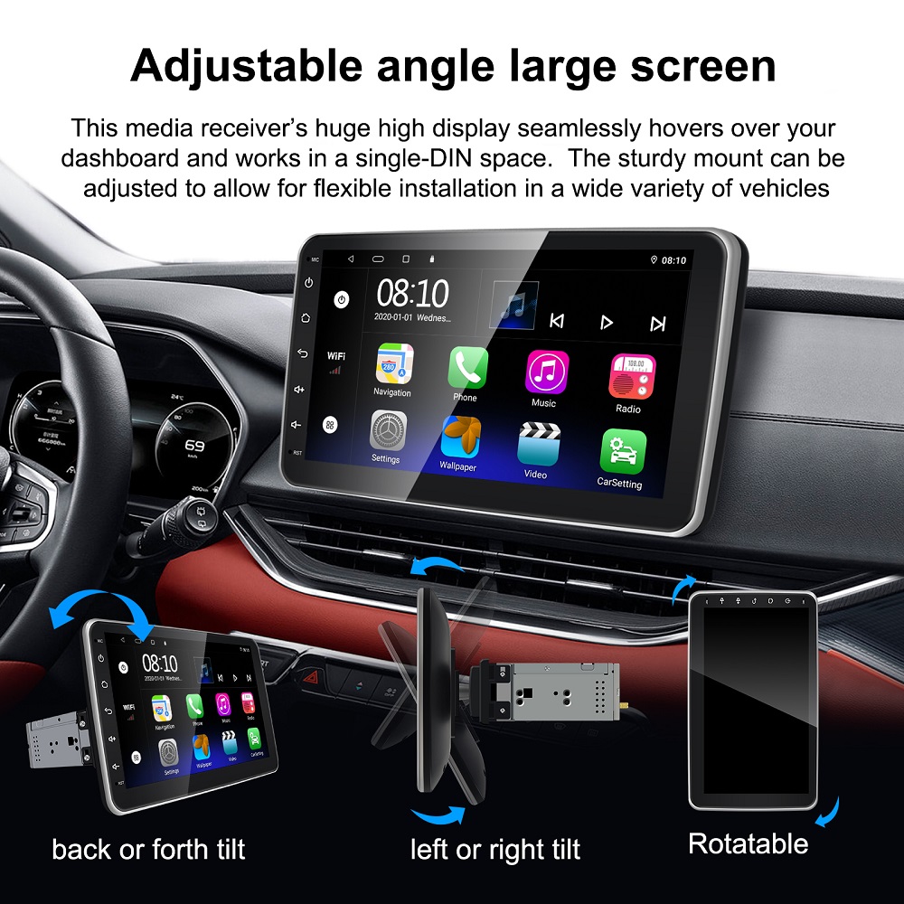 Autoradio Android 10 avec Ã‰cran Tactile Rotatif de 10 Pouces, Lecteur MP5, Navigation GPS, MirrorLink, 1din n° 2