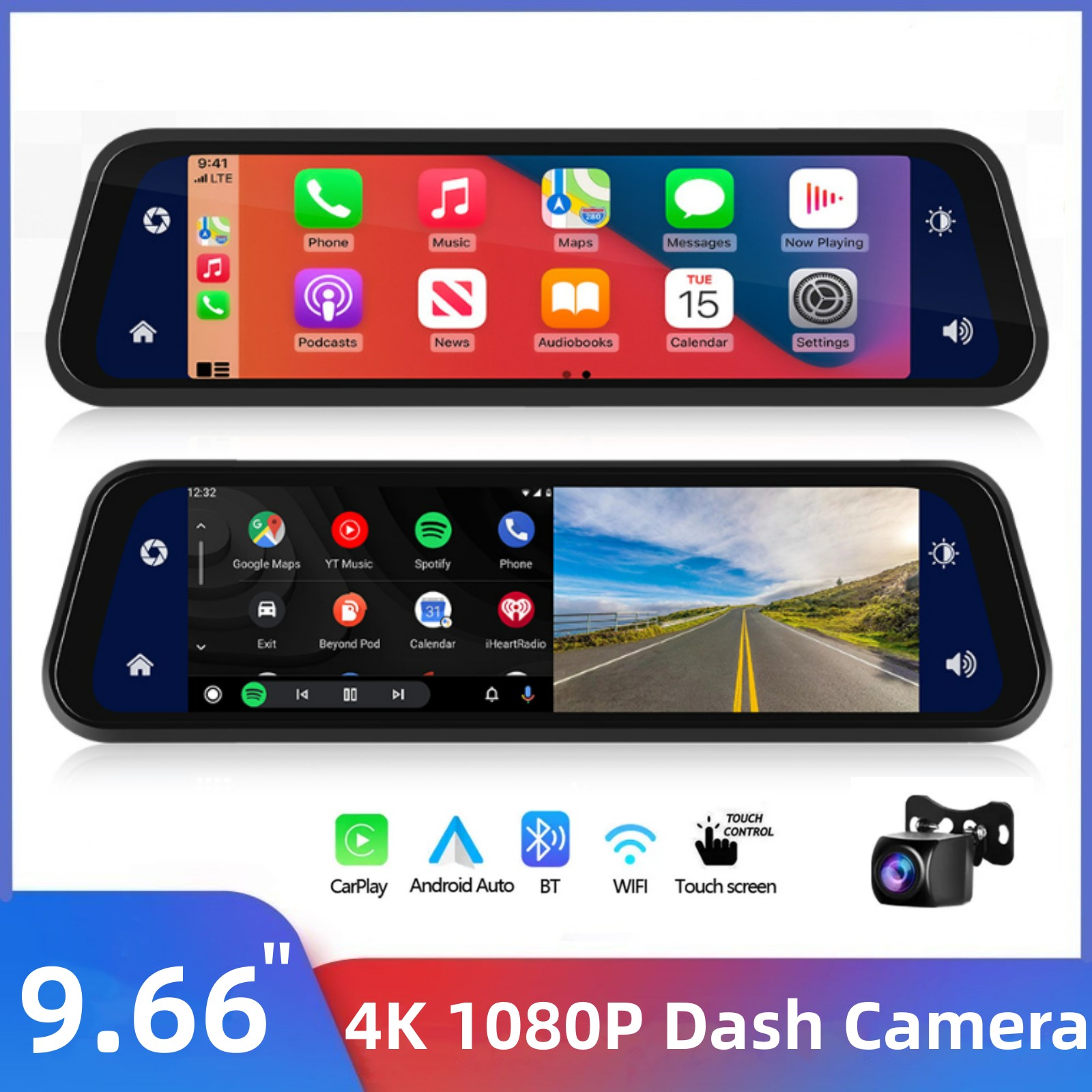 CamÃ©ra de tableau de bord 4K CarPlay, moniteur de miroir, navigation automatique Android, Ã©cran tactile, vue arriÃ¨re, vidÃ©o statique, DVR de voiture, commande vocale n° 1