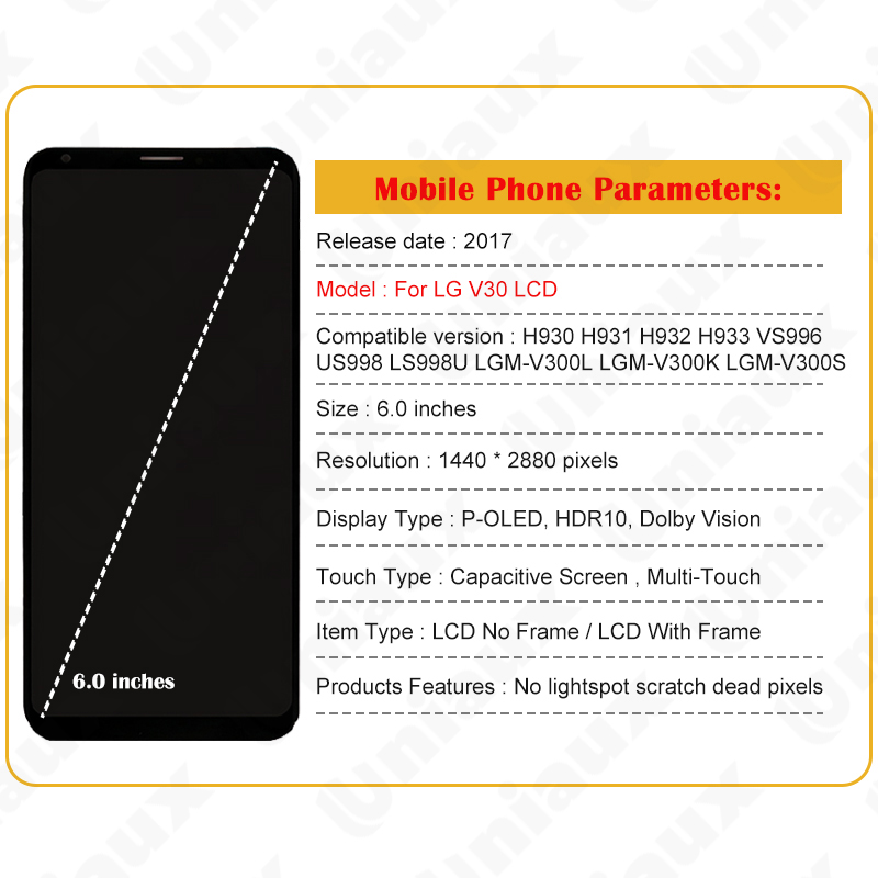 Ã‰cran tactile LCD d'origine pour LG, HÃ©bergements eur, V30, ThinQ, V30 Plus, V30 +, H930, H930DS, H931, H932, H933, VS996, US998, LS998U n° 6