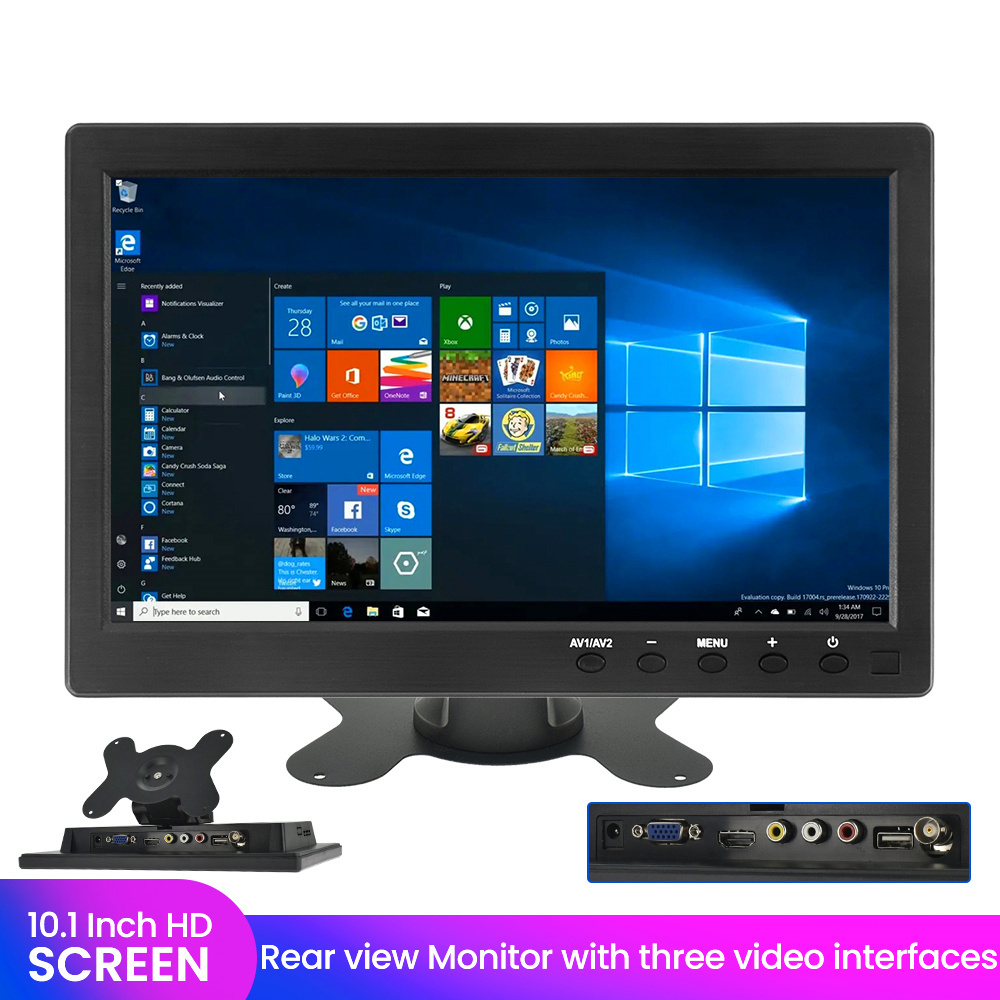 Moniteur de voiture avec HDMI et VGA, Ã©cran TV, Ã©cran d'ordinateur, Ã©cran de document LCD, camÃ©ra de recul de voiture, systÃ¨me de sÃ©curitÃ© domestique, 12V, 10.1 pouces n° 1