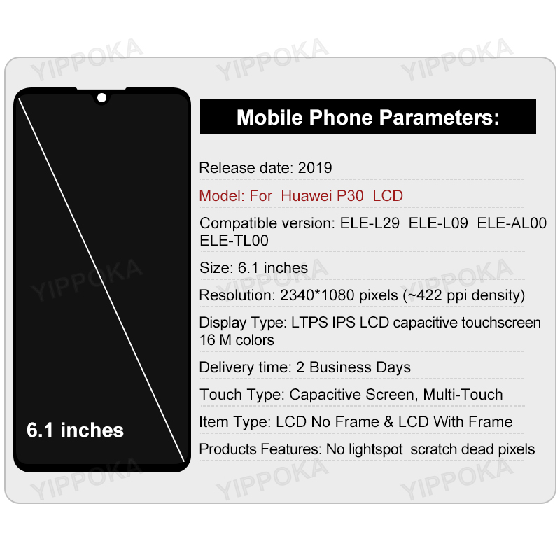 6.1 Original Pour HUAWEI P30 LCD Affichage ELE-L29 ELE-L09 Ã‰cran Tactile Digitizer PiÃ¨ces De Rechange Pour P30 LCD Ã‰cran ELE-AL00 n° 2