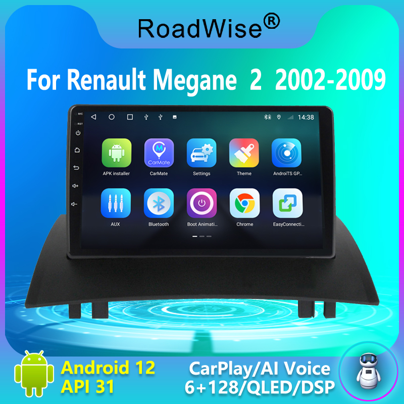 Roadwise Pour Renault Megane 2 2002 - 2005 2006 2007 2008 2009 Android 12 Carplay Auto Radio lecteur VidÃ©o MultimÃ©dia 2Din DVD GPS n° 1