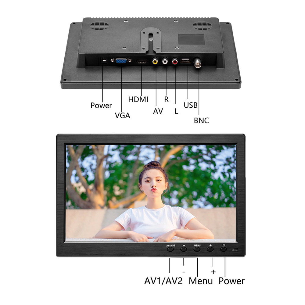 AMPrime-Moniteur de voiture Ã  Ã©cran LCD, 10.1 pouces, 1024x600, pour la maison, les documents numÃ©riques, les barrage, moniteur de stationnement avec VGA/vidÃ©o/audio n° 6