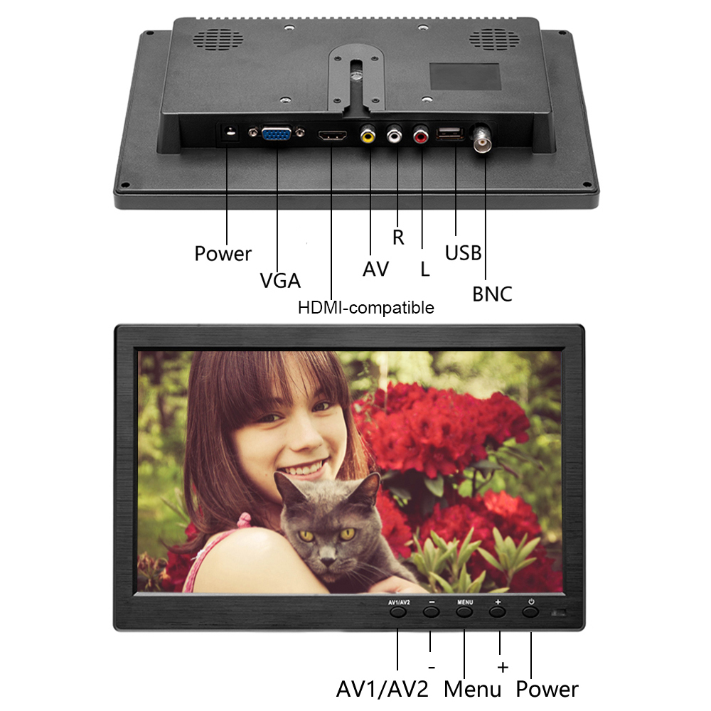 PodoNuremberg-Moniteur de sÃ©curitÃ© avec haut-parleur VGA, Ã©cran LCD HD 10.1 pouces, mini tÃ©lÃ©vision et Ã©cran d'affichage d'ordinateur, entrÃ©e vidÃ©o 2 canaux n° 4