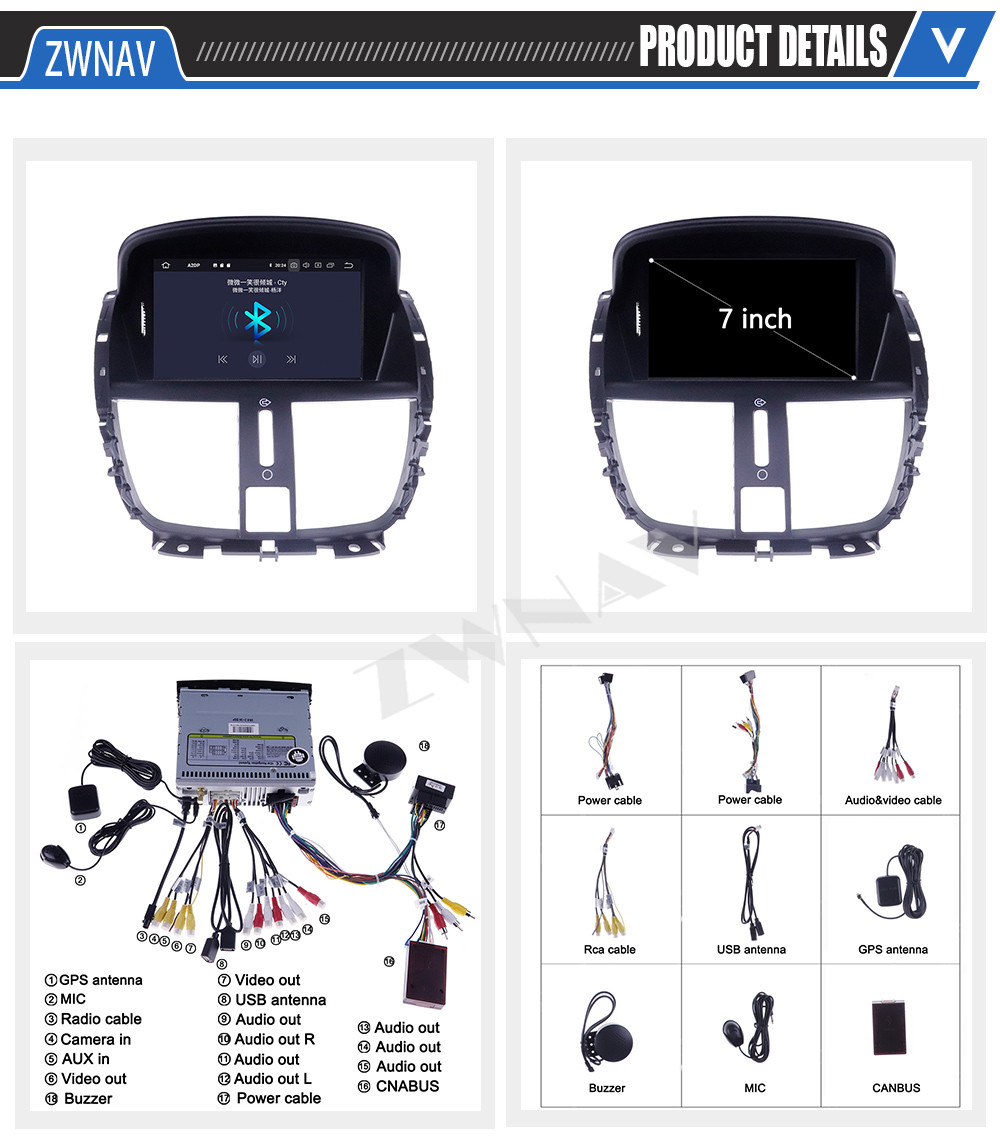 Autoradio Carplay Android avec Navigation GPS, Bluetooth, Ã‰cran Central de Limitation Automobile, pour KIT 207, 2008, 2009, 2010, 2011, 2012, 2013, 2014 n° 6