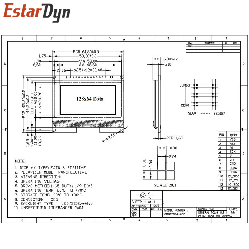 Module LCD COG avec police chinoise, Ã©cran matriciel, interface Ã©ventuelles I, 12864-06D, 12864 n° 6