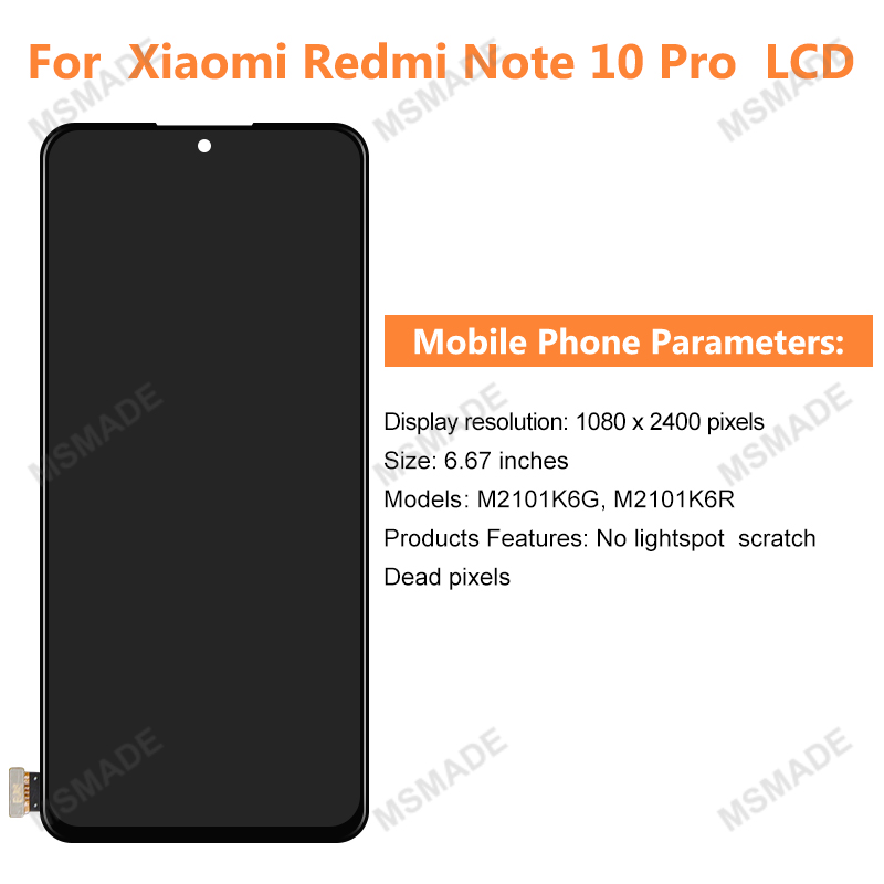 Remplacement du HÃ©bergements eur d'Ã©cran d'affichage pour Xiaomi, casque AMOLED, Redmi Note 10 Pro, LCD M210, 6G, 6R, 6.67 n° 2