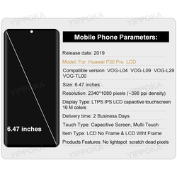 Original Pour Huawei P30 Pro LCD Ã‰cran Tactile Digitizer Pour Huawei VOG-L29 VOG-L09 VOG-L04 LCD PiÃ¨ces De Rechange small picture n° 2