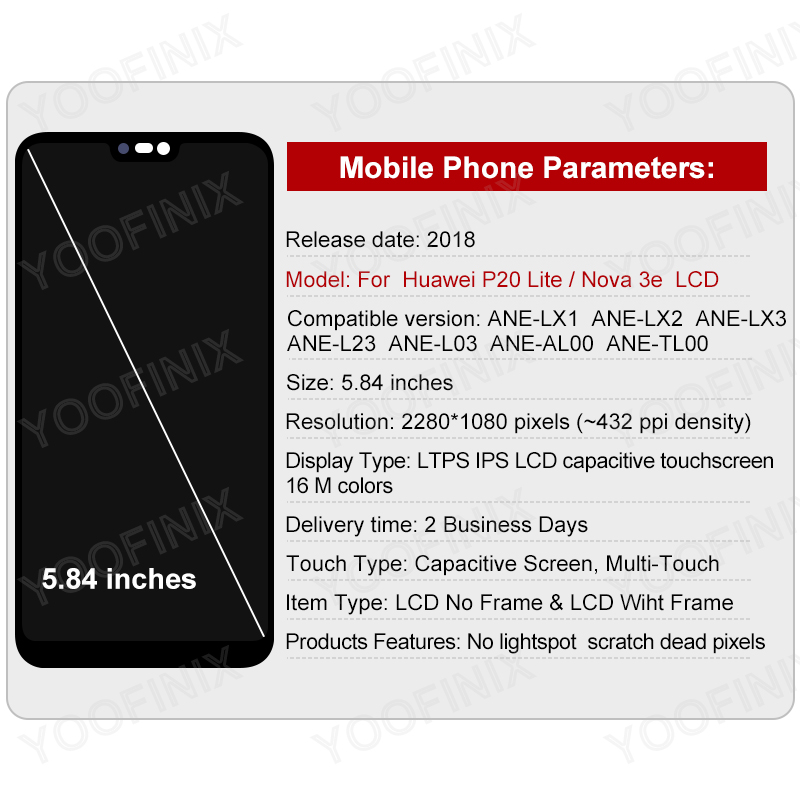 5.84 Pour Huawei P20 Lite LCD ANE-LX1 ANE-LX2 Ã‰cran D'affichage ANE-LX3 PiÃ¨ces De Rechange Pour Huawei Nova merveilleuse LCD Affichage n° 2