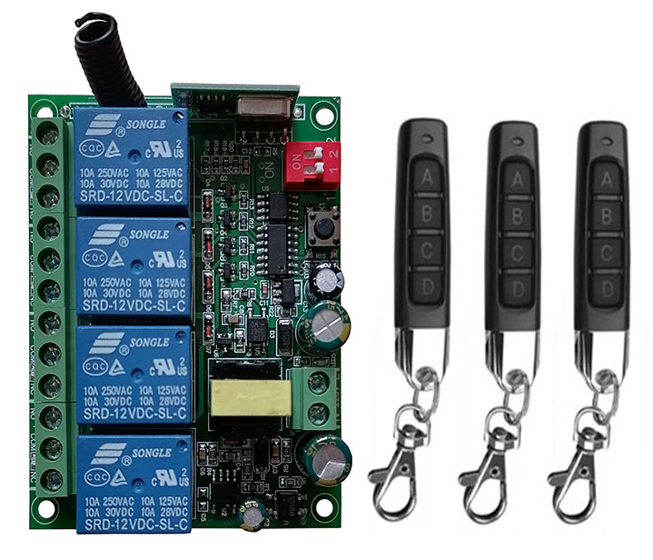 Commutateur intelligent sans fil, relais sans fil 4 canaux, tÃ©lÃ©commande RF, rÃ©cepteur + Ã©metteur, AC110V 220V 230V 10A 315/433 MHz 4CH 4 CH n° 3