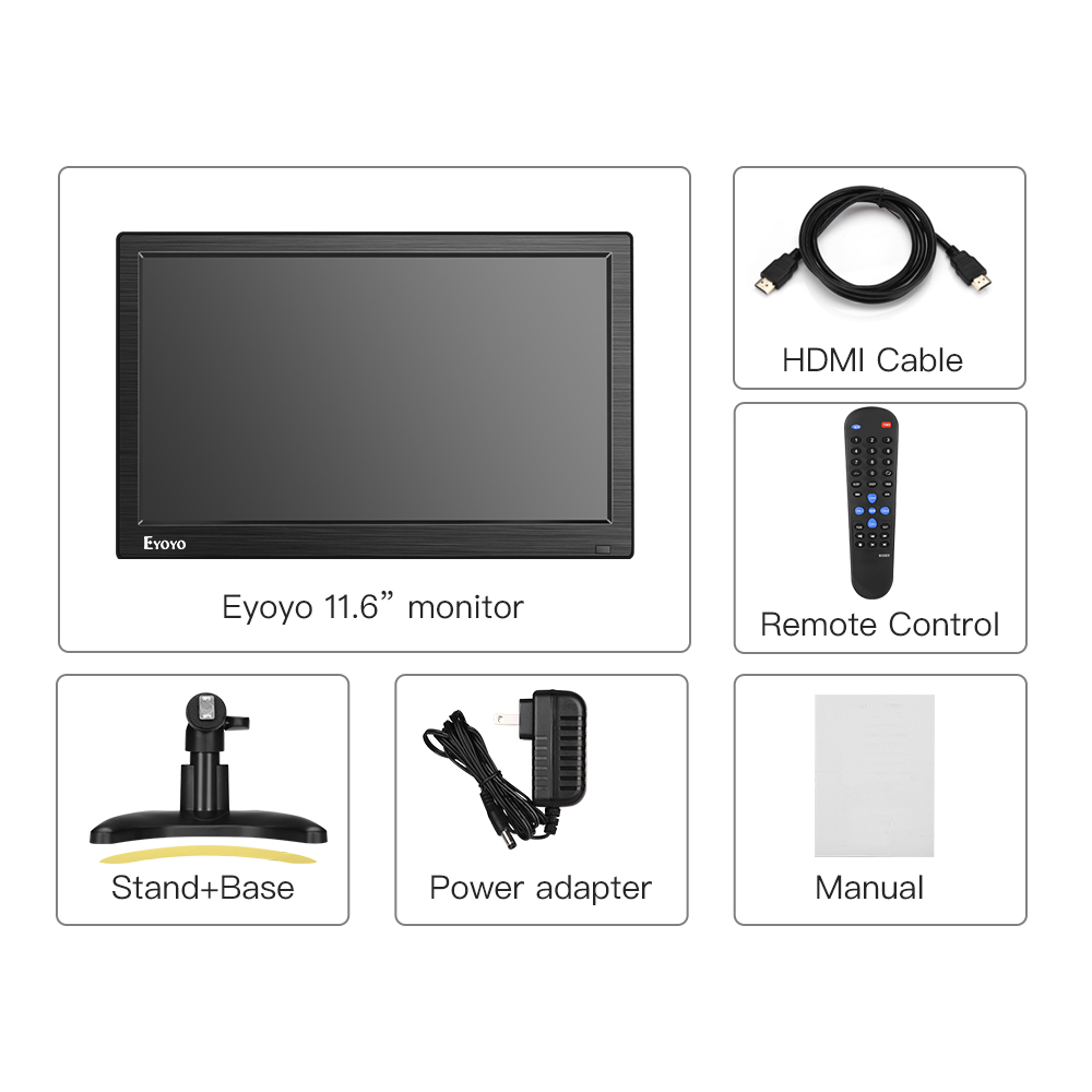 Eyoyo – écran IPS de télévision LCD HD 12 pouces, 1366x768, avec HDMI, BNC, VGA, AV, USB, pour Raspberry Pi, moniteur de sécurité CCTV pour ordinateur n° 6