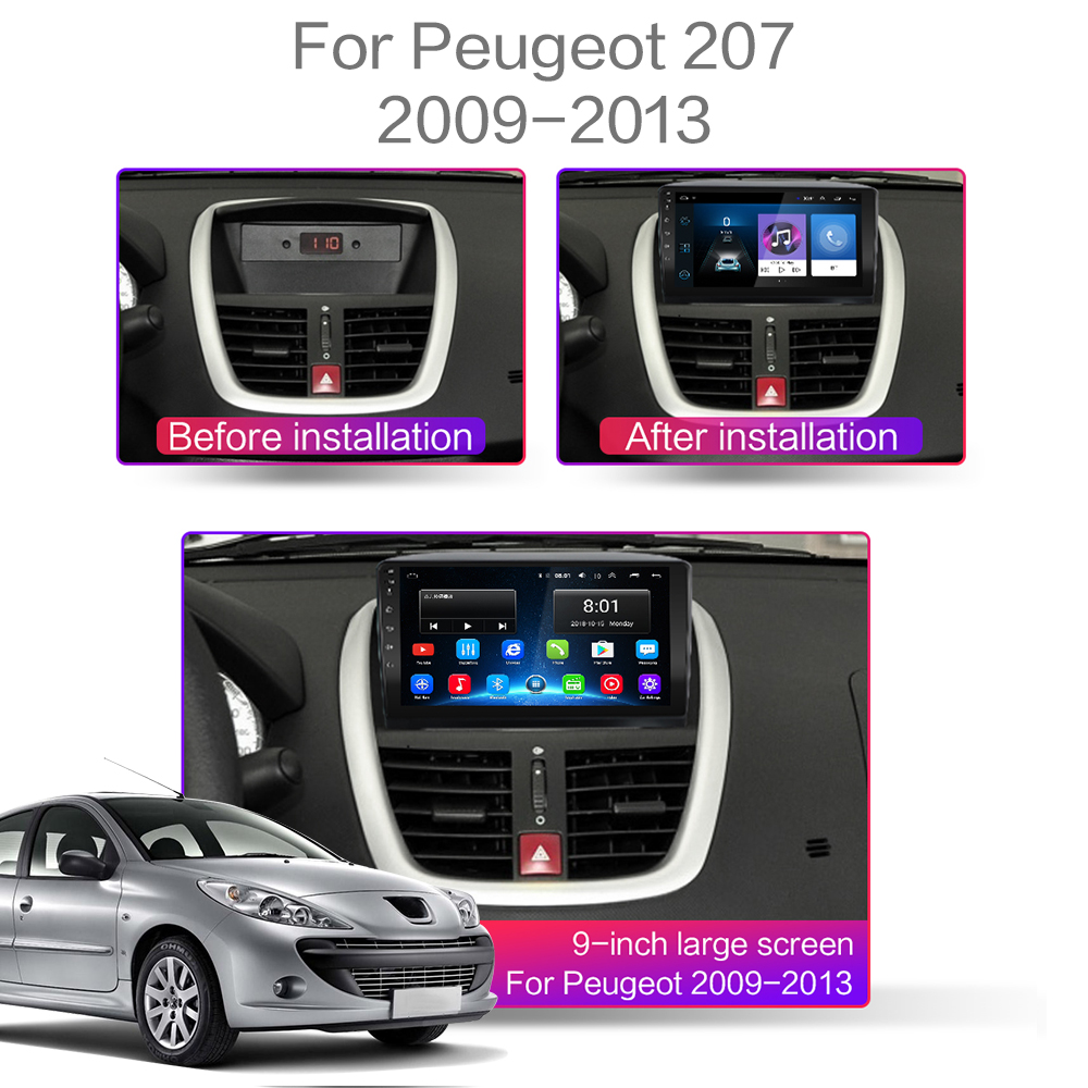 Autoradio 9 pouces Android 8.1, navigation GPS, WiFi, stÃ©rÃ©o, lecteur automatique, 2 DIN, pour voiture KIT 2007, 207CC (2013-207) n° 1