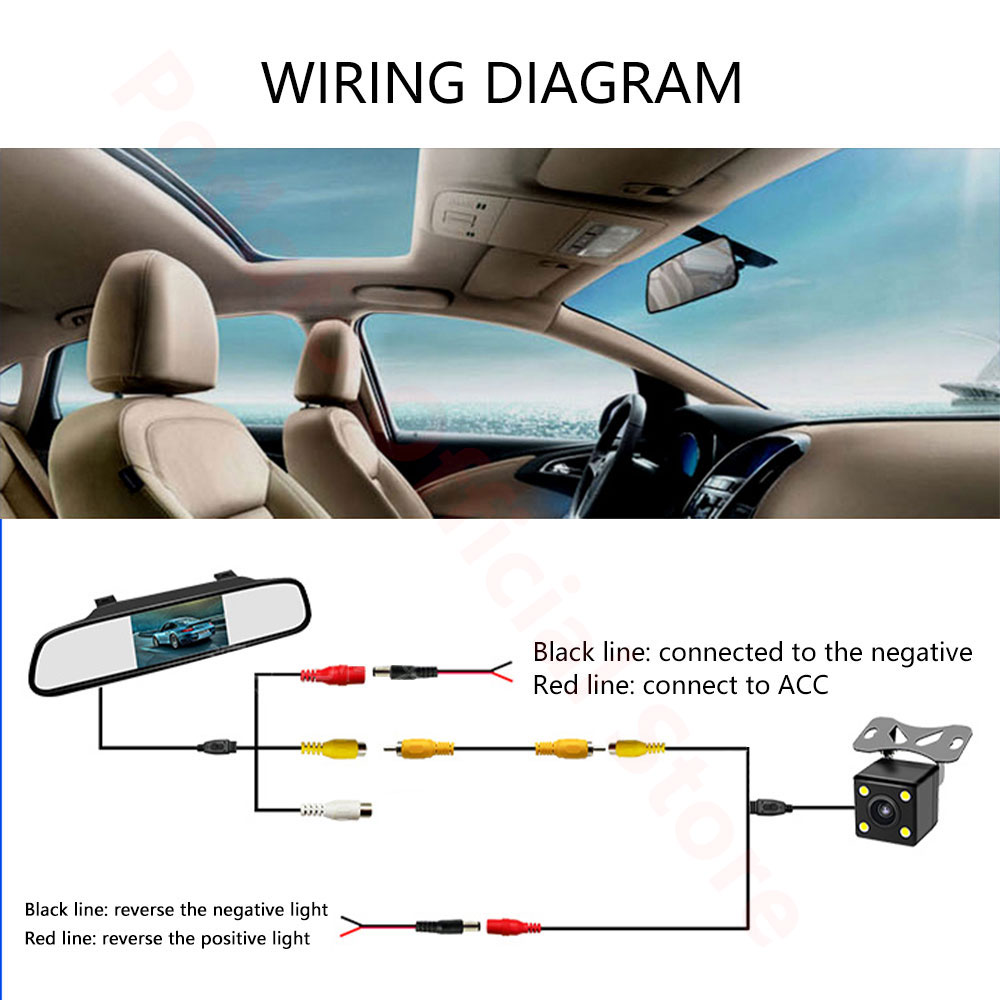 PodoNuremberg-Moniteur de rÃ©troviseur de stationnement de voiture LCD, 4.3 , 2 entrÃ©es vidÃ©o pour camÃ©ra de recul, vision nocturne LED, barrage automatiques n° 2