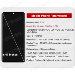 Numériseur d'écran tactile d'affichage à cristaux liquides pour Huawei P30 Pro, pièces de rechange d'affichage à VOG-L04 VOG-L29 de 6.47 pouces small picture n° 2