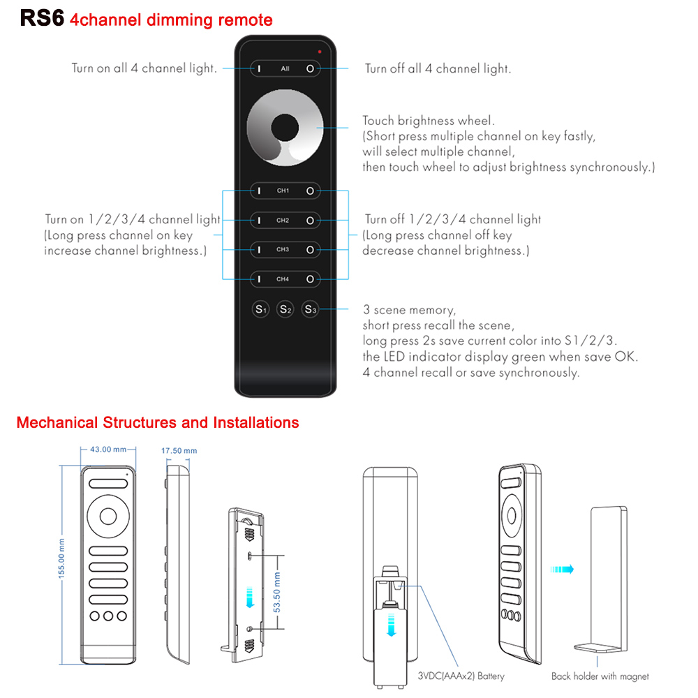 TÃ©lÃ©commande sans fil RF 2.4G, 4 canaux, variateur LED, 12V, 24V, DC 15A PWM, 4 voies, interrupteur pour document unique, bandes LED n° 5