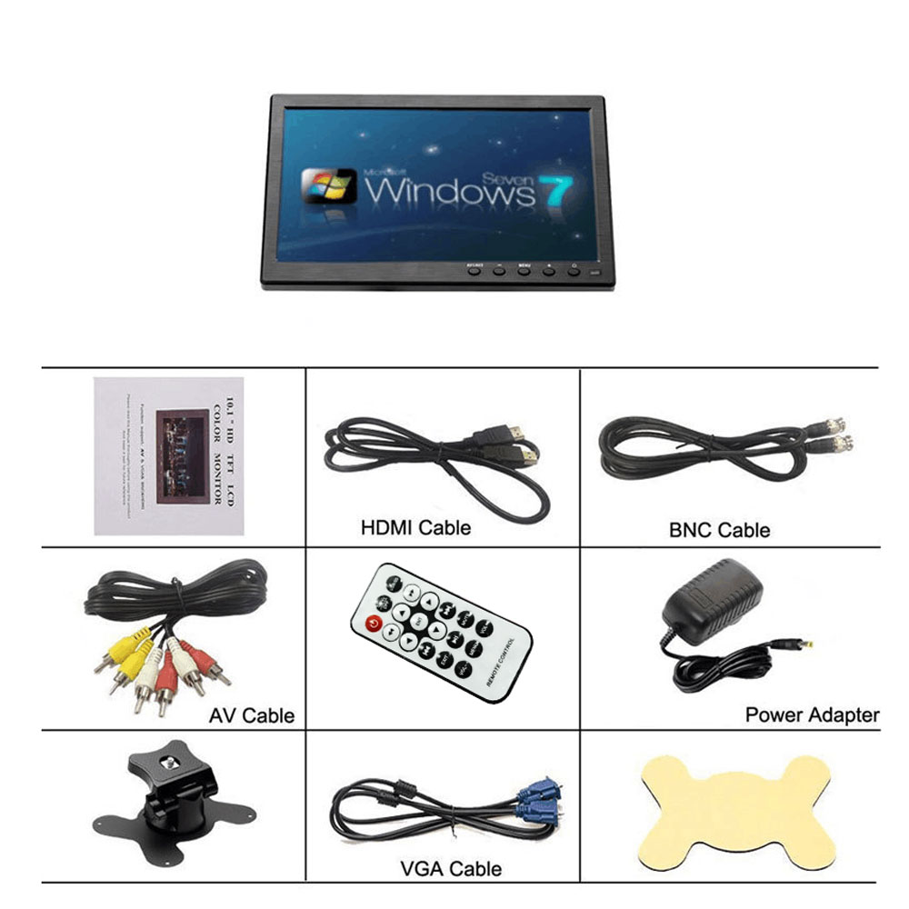 AMPrime-Moniteur de voiture Ã  Ã©cran LCD, 10.1 pouces, 1024x600, pour la maison, les documents numÃ©riques, les barrage, moniteur de stationnement avec VGA/vidÃ©o/audio n° 5