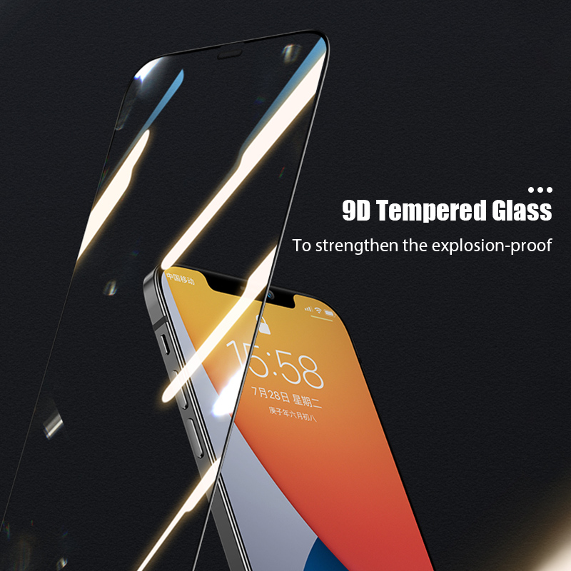 Protecteur d'écran, couverture complète en verre trempé 9D, bord noir, pour iPhone 13 12 Pro Max 12 Mini n° 6