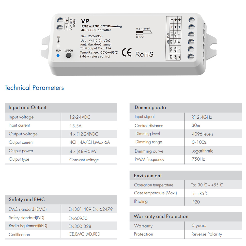 TÃ©lÃ©commande sans fil RF 2.4G, 4 canaux, variateur LED, 12V, 24V, DC 15A PWM, 4 voies, interrupteur pour document unique, bandes LED n° 3