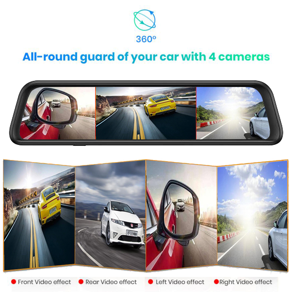 RÃ©troviseur de voiture avec enregistreur vidÃ©o 360 Â°, 4 canaux, 12 pouces, 4G, Android Auto DVR, ADAS, WiFi, camÃ©ras de navigation GPS, tableau de bord 1080P n° 4