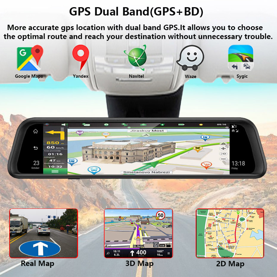 RÃ©troviseur de voiture avec enregistreur vidÃ©o 360 Â°, 4 canaux, 12 pouces, 4G, Android Auto DVR, ADAS, WiFi, camÃ©ras de navigation GPS, tableau de bord 1080P n° 2