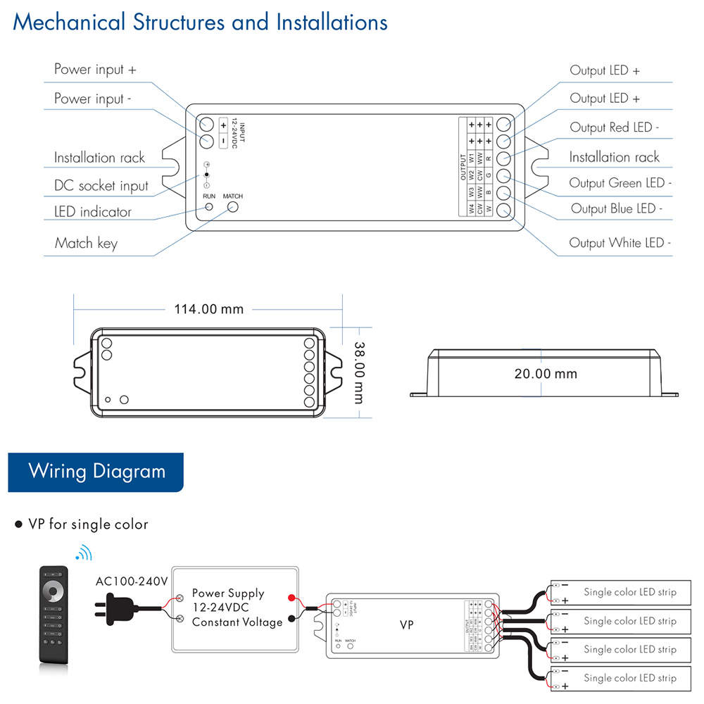 TÃ©lÃ©commande sans fil RF 2.4G, 4 canaux, variateur LED, 12V, 24V, DC 15A PWM, 4 voies, interrupteur pour document unique, bandes LED n° 4