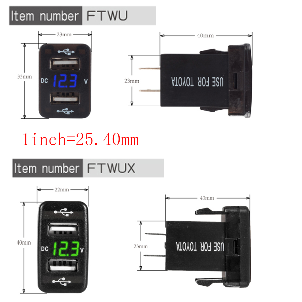 Prise d'entrÃ©e USB 2.1 + 2,1a avec voltmÃ¨tre LED, Port Usb C vers double affichage, chargeur pour Toyota Honda, chargement USB en voiture n° 3