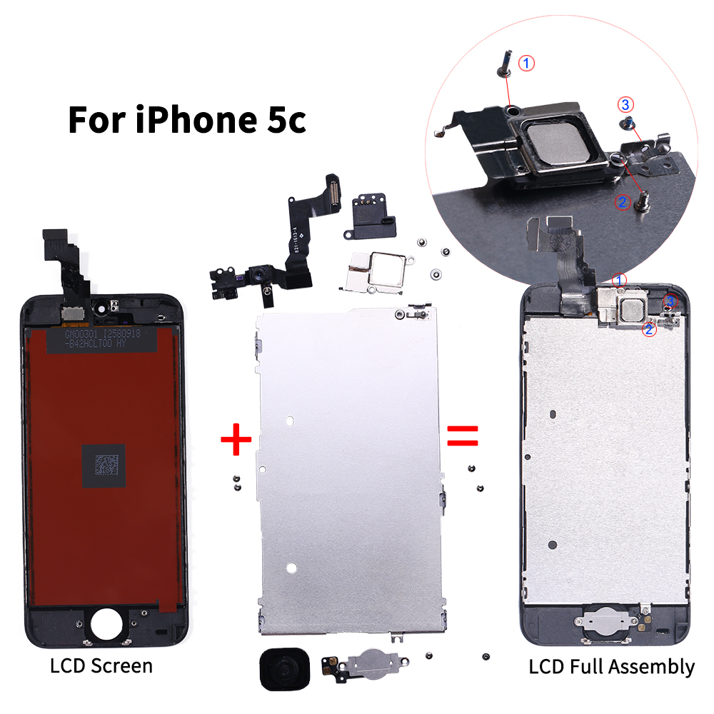 Ensemble complet LCD, AAA +++, pour iPhone 5c, Module LCD, remplacement de numÃ©riseur, bouton accueil, camÃ©ra avant, verre de protection n° 2