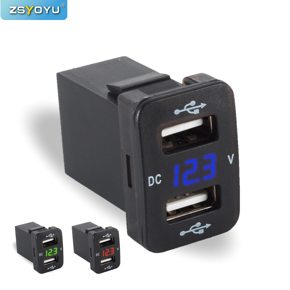 Prise d'entrÃ©e USB 2.1 + 2,1a avec voltmÃ¨tre LED, Port Usb C vers double affichage, chargeur pour Toyota Honda, chargement USB en voiture n° 1