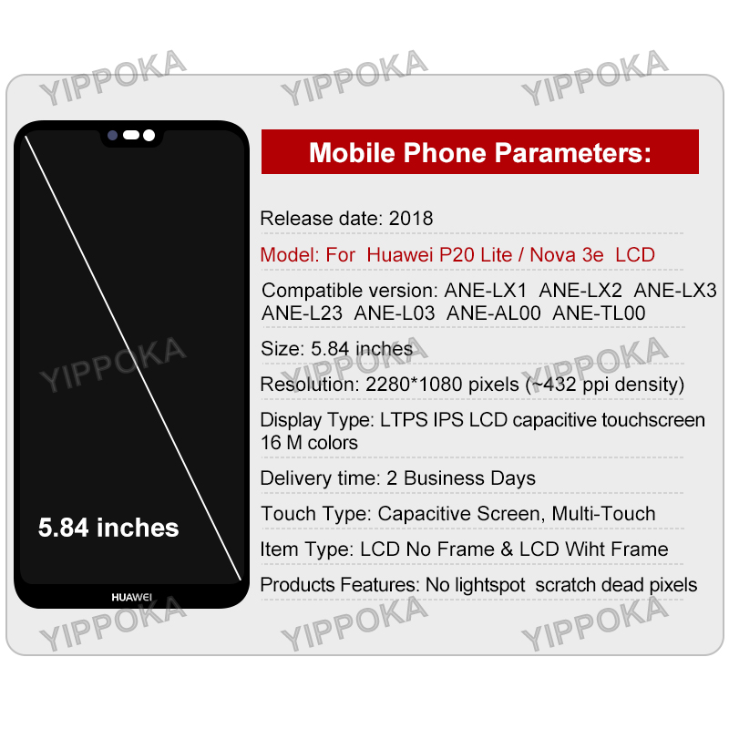 5.84 Pour Huawei P20 Lite LCD Affichage Digitizer AssemblÃ©e Pour Huawei Nova 3E Ã‰cran Tactile ANE-LX1 LX2 ANE-LX3 LCD Remplacer PiÃ¨ces n° 2