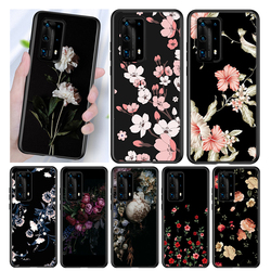Coque de téléphone en silicone souple de style sombre avec fleurs, étui noir pour Huawei P50 P40 P30 P20 P10 Pro Lite P Smart Z 2021 2019 4G 5G