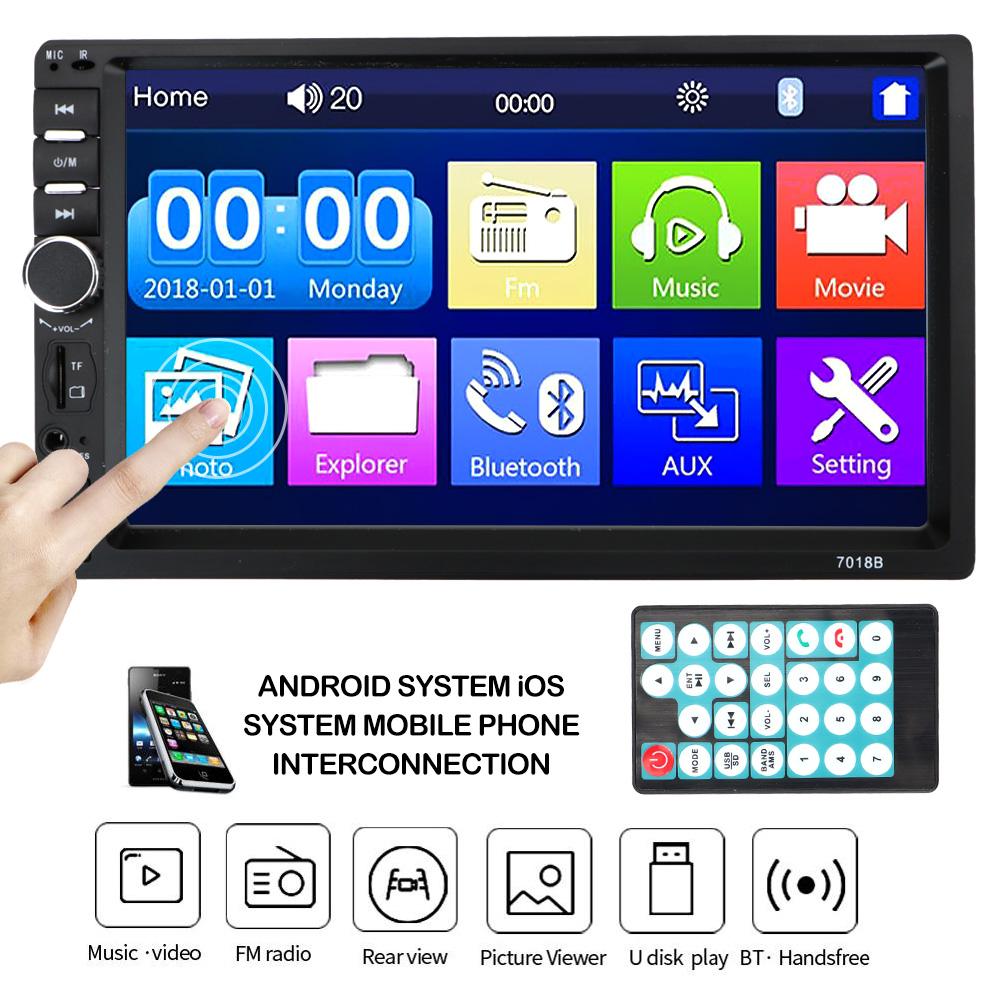 Autoradio Android avec Ã‰cran HD de 7 Pouces, Lecteur MP5, Audio FM, CamÃ©ra d'Inversion, 12V, 2Din, 7010B/7012B/7018B n° 2