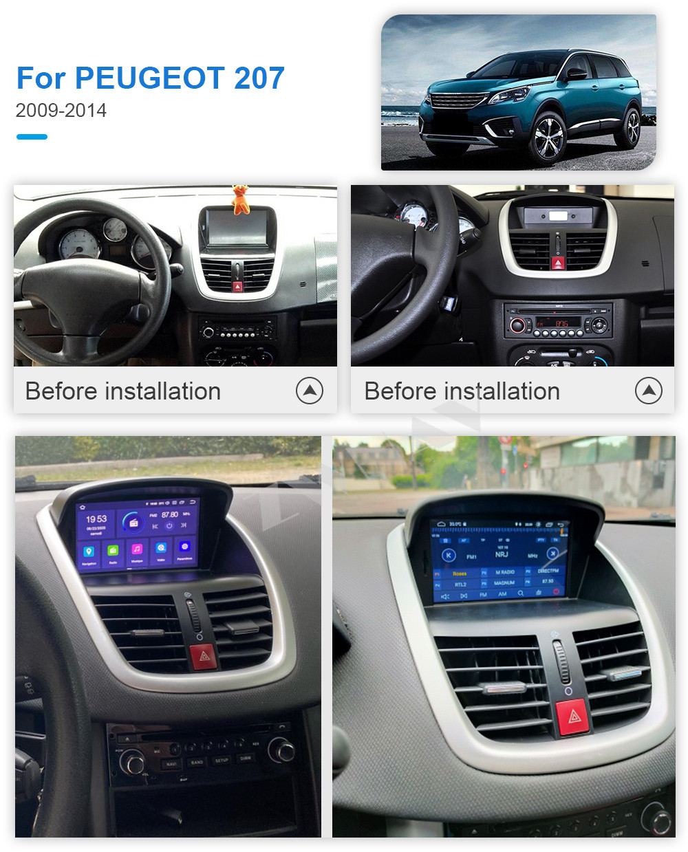 Autoradio Carplay Android avec Navigation GPS, Bluetooth, Ã‰cran Central de Limitation Automobile, pour KIT 207, 2008, 2009, 2010, 2011, 2012, 2013, 2014 n° 2