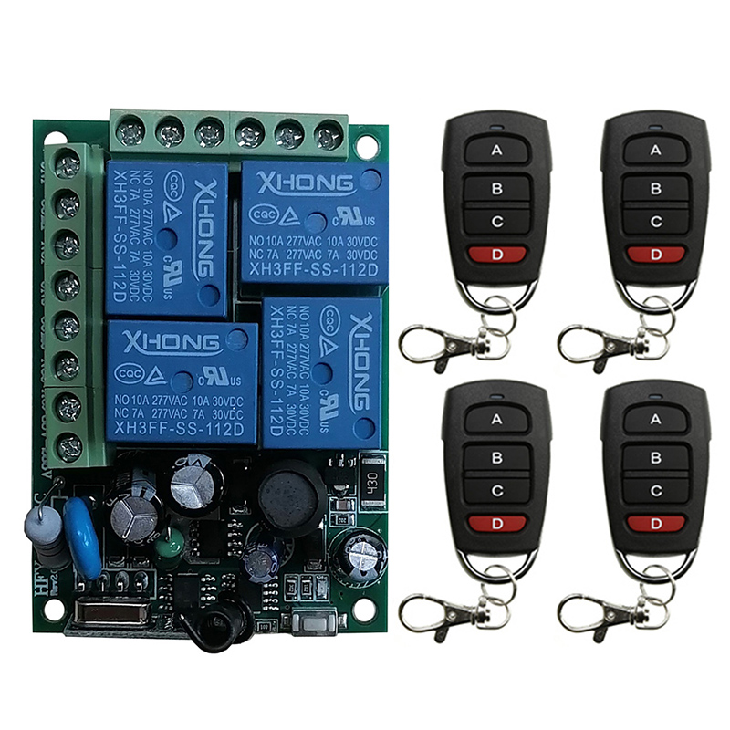 Commutateur de tÃ©lÃ©commande RF sans fil, rÃ©cepteur et Ã©metteur pour garage, Smart Multiple, 4 canaux, citations radio, AC 110V, 220V, 433 MHz, 4 canaux n° 1