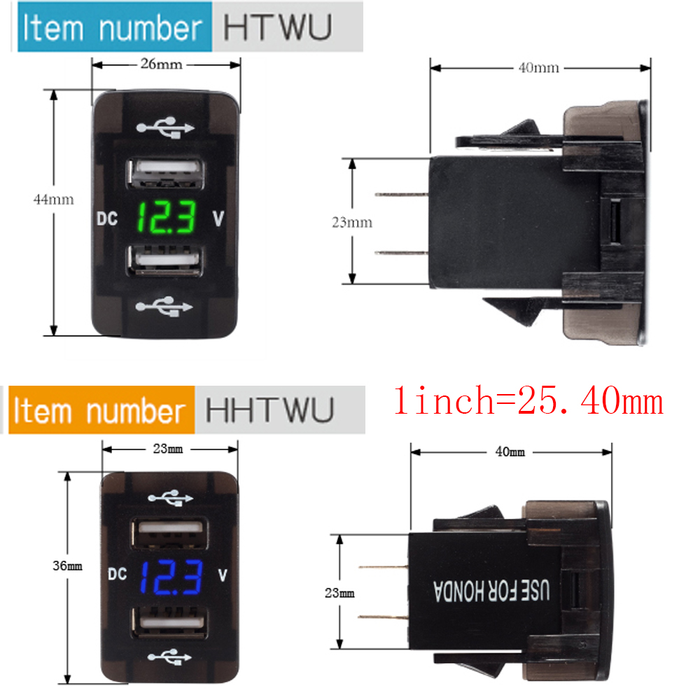 Prise d'entrÃ©e USB 2.1 + 2,1a avec voltmÃ¨tre LED, Port Usb C vers double affichage, chargeur pour Toyota Honda, chargement USB en voiture n° 4