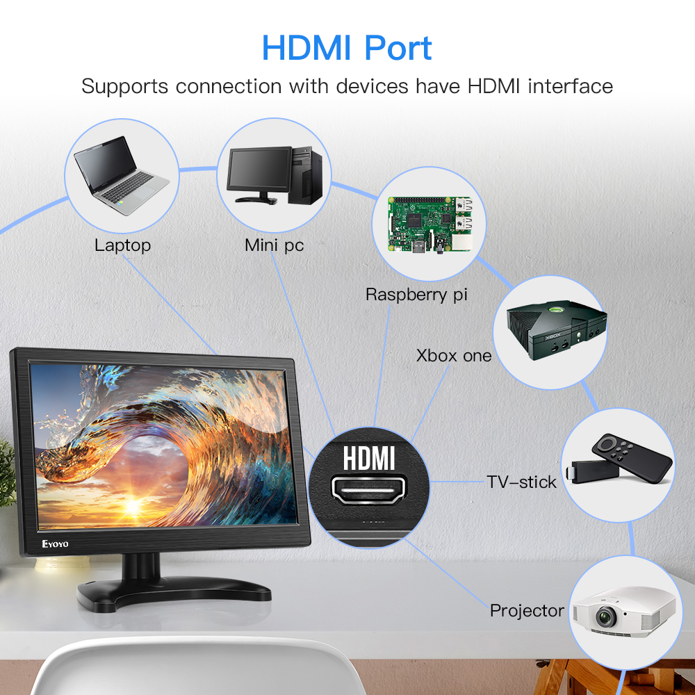 Eyoyo – écran IPS de télévision LCD HD 12 pouces, 1366x768, avec HDMI, BNC, VGA, AV, USB, pour Raspberry Pi, moniteur de sécurité CCTV pour ordinateur n° 2