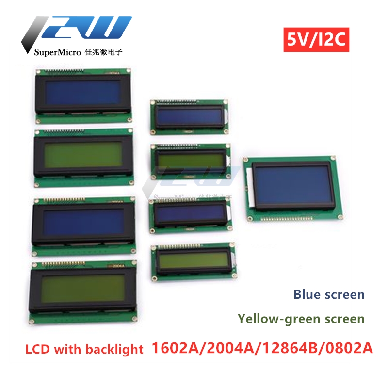 Ã‰cran LCD 5V, 1 piÃ¨ce, bleu/jaune-vert, 1602A/2004A/12864B, avec rÃ©tro-Ã©clairage, IIC/I2C n° 1