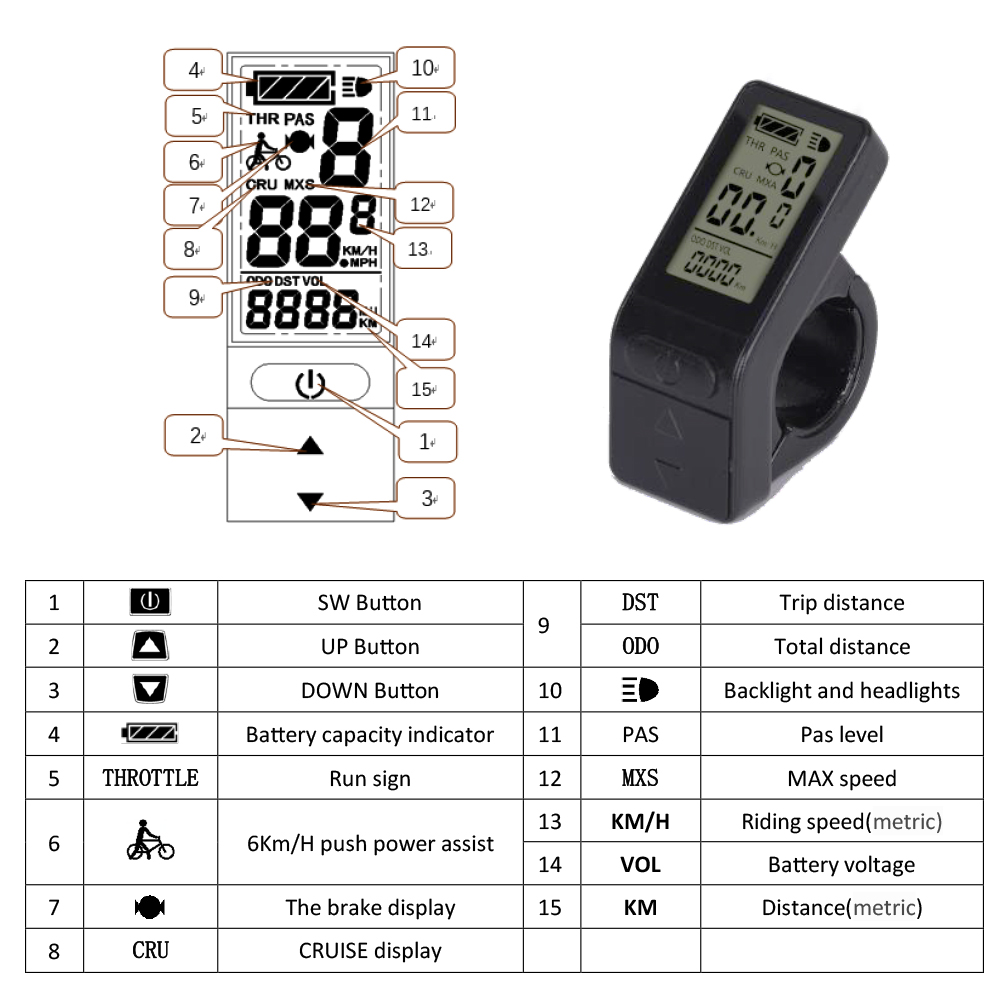 Ã‰cran LCD pour vÃ©lo Ã©lectrique KT hosp4, 36/48V, contrÃ´leur Kunteng, connecteur SM ou Ã©tanche n° 4