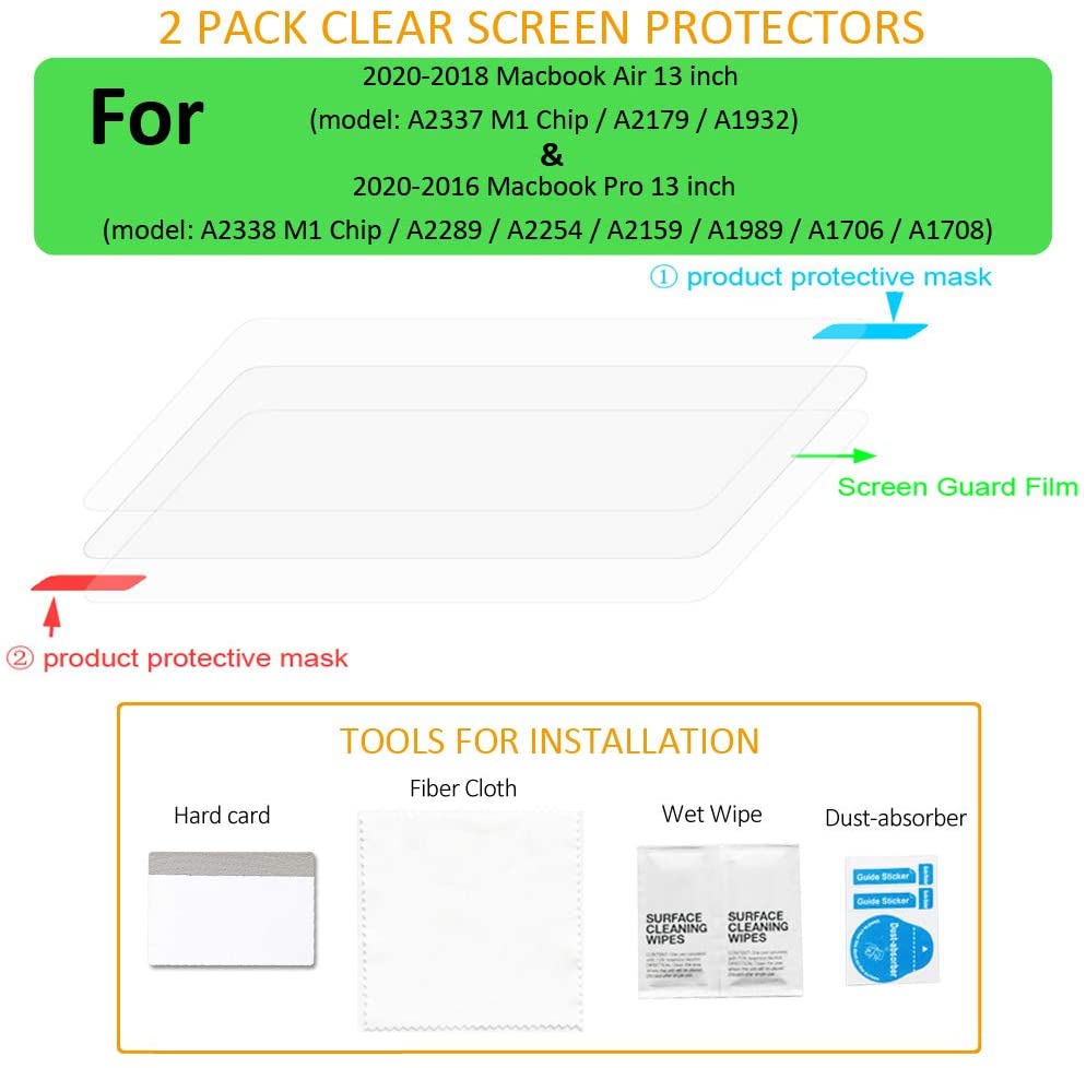 Protecteur d'Ã©cran transparent en cristal, pour Macbook Air 13 A1932/A2179/A2337, puce M1 Pro 13 inchA2289/A2251/A2159/A1706, 2 paquets n° 5