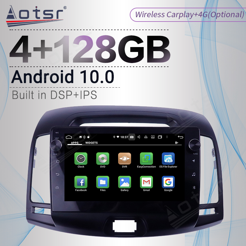 Autoradio Android, 4 go/128 go, navigation GPS, 2din, lecteur multimÃ©dia stÃ©rÃ©o, unitÃ© centrale, enregistreur cassette, pour voiture Hyundai Elantra 4 HD (2008 â€“ 2010) n° 1