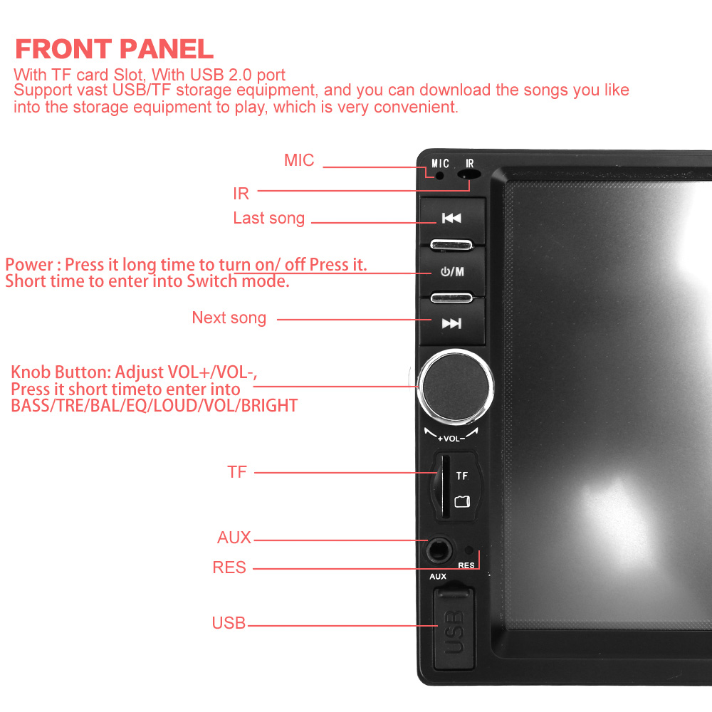 Autoradio Android avec Ã‰cran HD de 7 Pouces, Lecteur MP5, Audio FM, CamÃ©ra d'Inversion, 12V, 2Din, 7010B/7012B/7018B n° 5