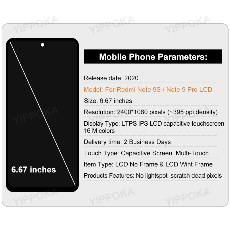 Ã‰cran tactile LCD de remplacement, 6.67 pouces, pour Xiaomi Redmi Note 9 Pro 9S, original n° 2