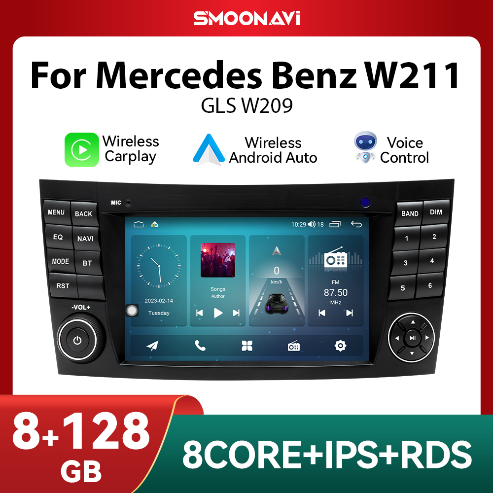 Lecteur d'autoradio sans fil pour Mercedes Benz, Carplay Android 12, Classe E, W211, E200, E220, E300, E350, E240, E270, E280, CLS CLASS, W219, 8G n° 1