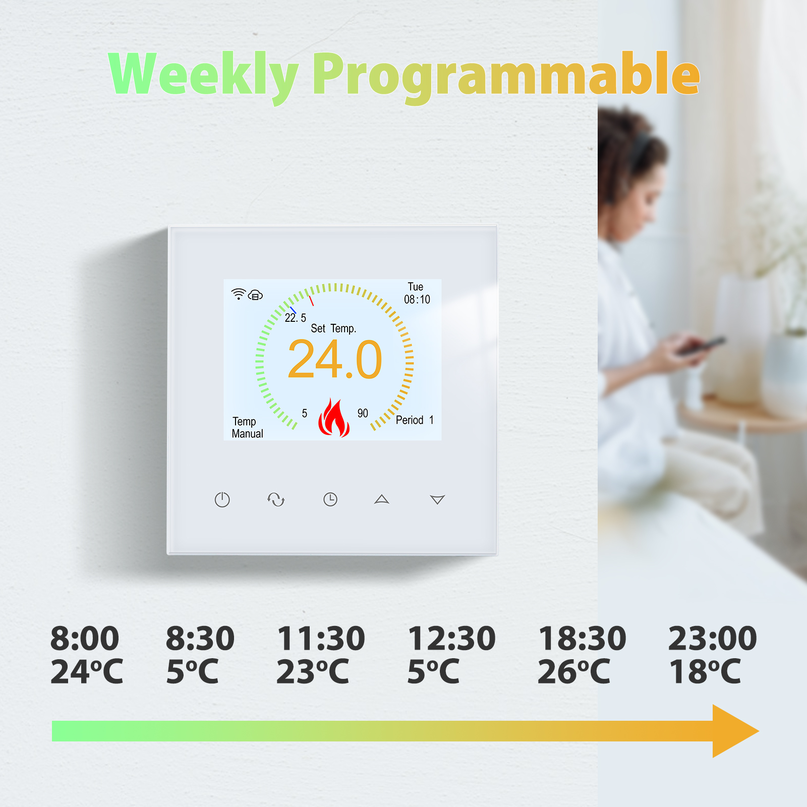 Beok-Thermostat WiFi intelligent Tuya, Ã©cran tactile pour document LCD blanc, chauffage Ã©lectrique au sol chaud, microphone, Alexa, Google Assistant n° 4